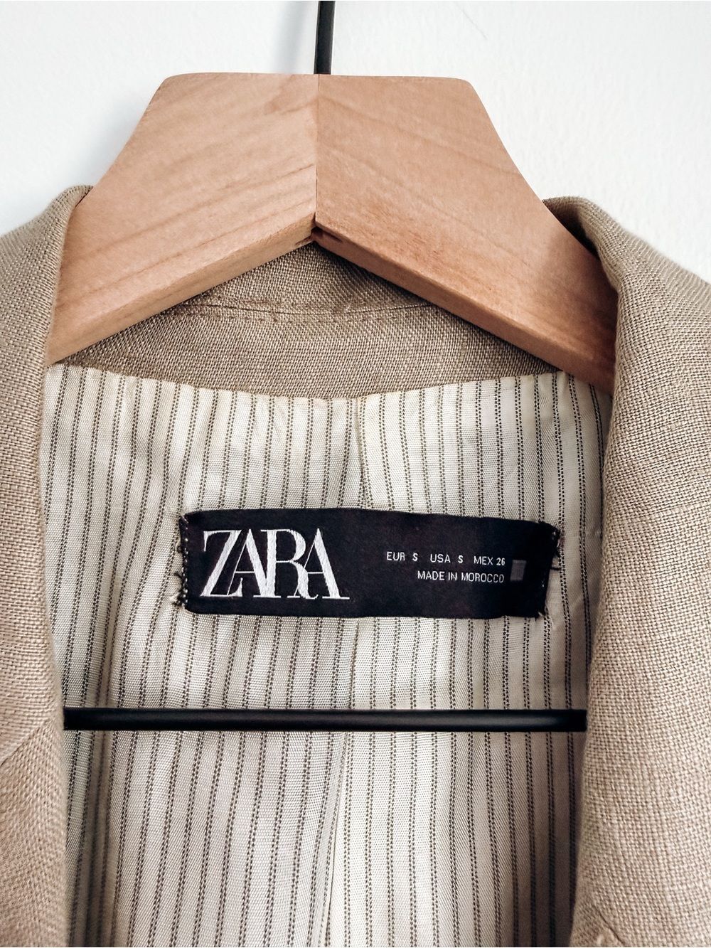 Zara Tan Blazer Linen Open Front Jacket Size S - Picture 4 of 5